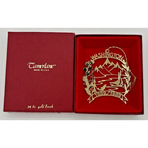 Vintage Camerlane Washington State 1889-1989 Gold Tone Ornament SKU U183